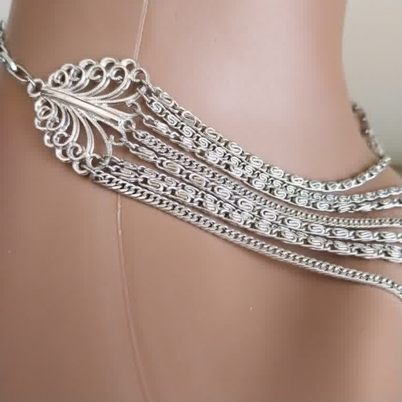 Vintage Layered Silver Multi-Row Necklace for Women - Picture 3 of 11